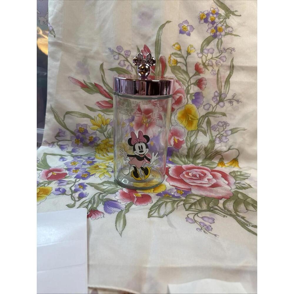 Disney Minnie Mouse The Creme Shop Reusable Glass Jar  6”‎ Tall